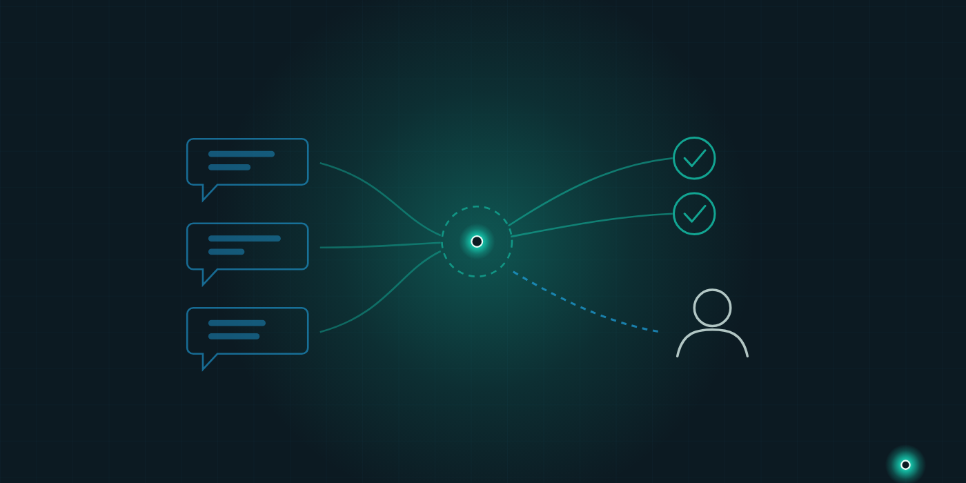 Abstract illustration of customer messages being split between automated answers and human handover