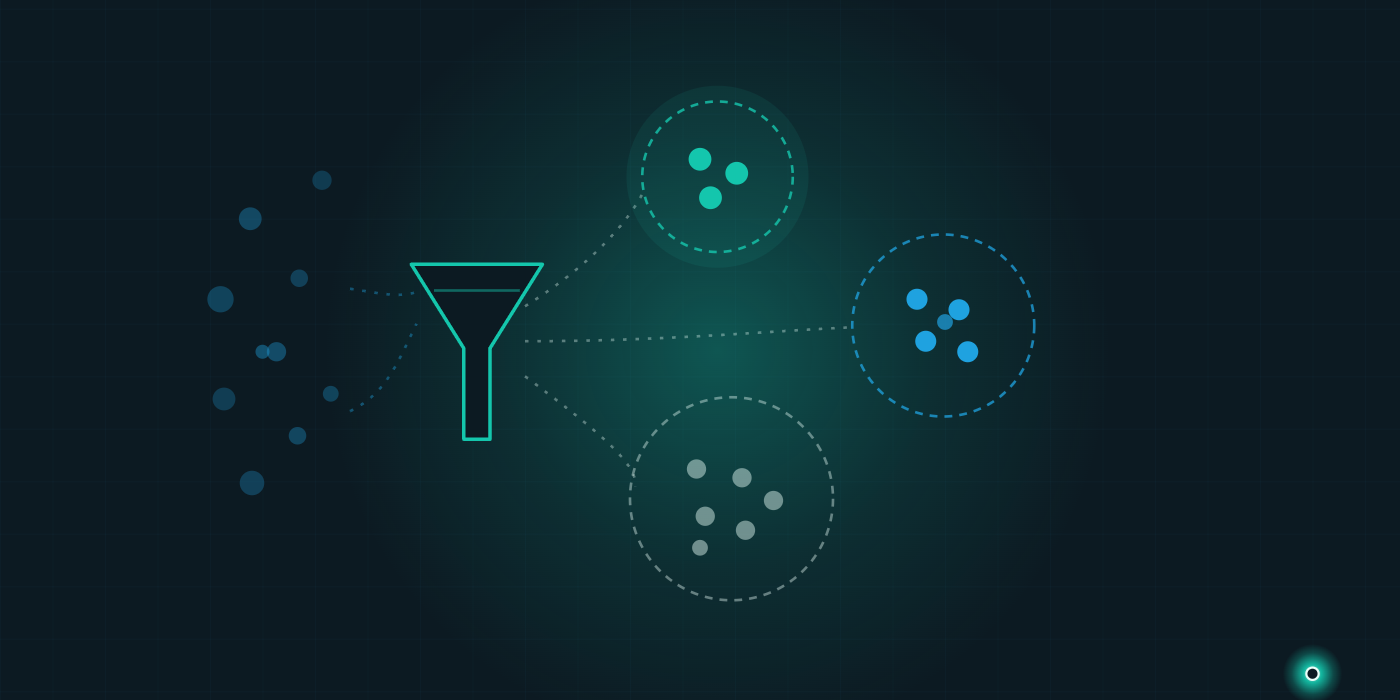 Illustration showing a scattered customer base being separated into meaningful segments