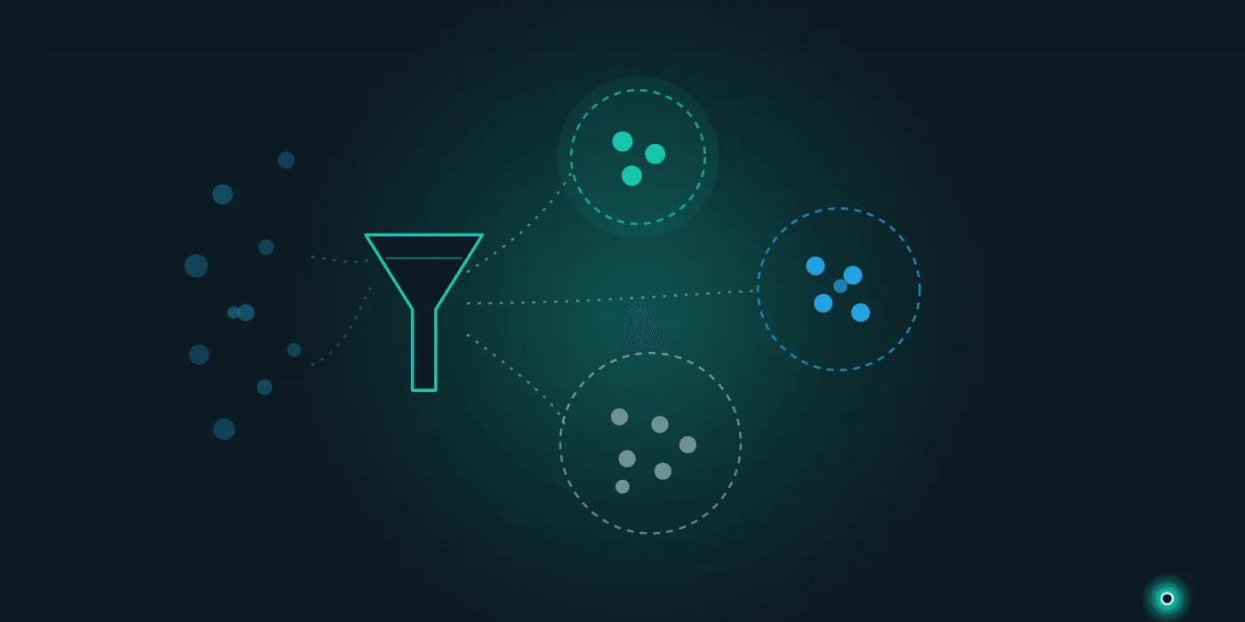 Illustration showing a scattered customer base being separated into meaningful segments