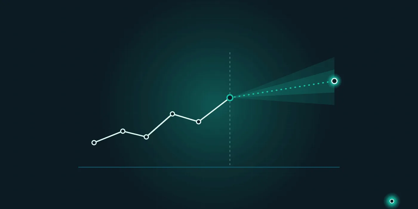 Illustration showing a forecast band extending from past sales data into the future